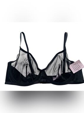 Savage X Fenty Unlined Sheer Mesh Balconette Demi Underwire Bra 38D Black New